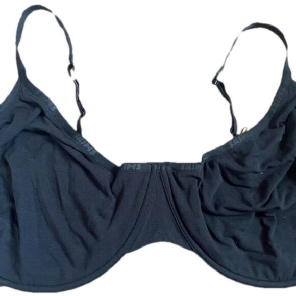 SKIMS 44H COTTON LOGO UNDERWIRE DEMI BRA Soot Blackl NWT - Picture 3 of 5